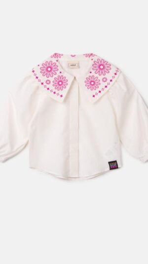 Camisa Tricoline Gola Rosa