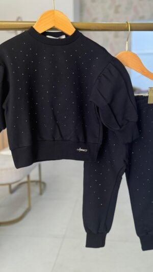 Conjunto Moletom Animê Preto Com Aplicalções