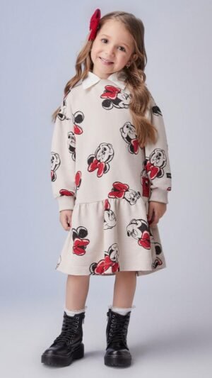 Vestido Moletom Minnie Carinhas