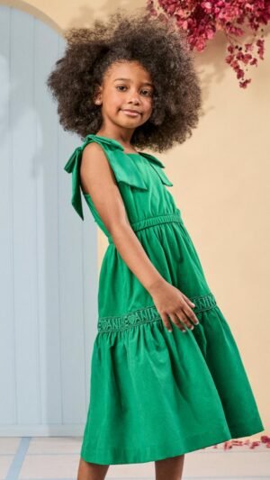 Vestido De Alcas Com Laco Verde