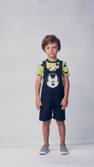 Jardineira Infantil Youccie Mickey Preta Licenciada Disney