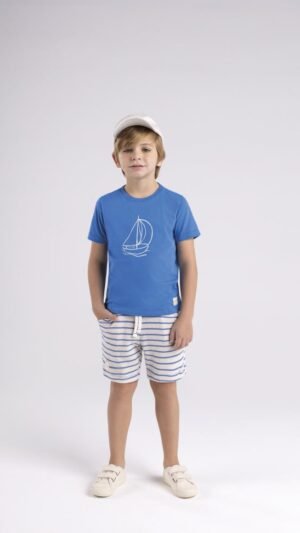 Conjunto Bugbee Azul Com Bermuda Listrada