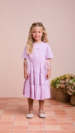 Vestido Animê Lilas Com Laços Em Tulê