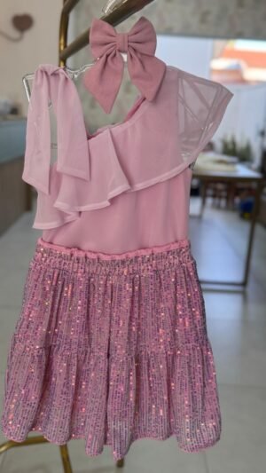 Conjunto Animê Rosa Com Saia De Paete