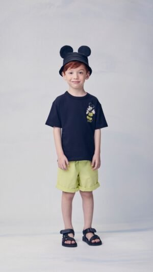 Conjunto Youccie Mickey Com Bermuda Em Tecido Amarelo
