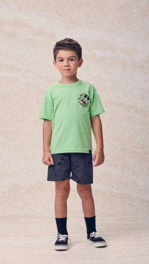 Conjunto Youccie Mickey E Pluto Com Bermuda Jeans Estampada