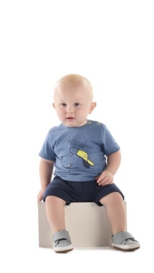 Conjunto Up Baby Menino Cachorro Com Bermuda Gorgurão