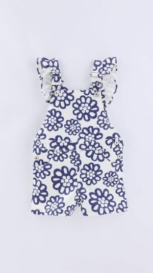 Jardineira Fábula Sarja Flores Azul