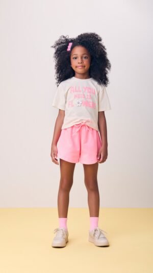 Conjunto Momi Flowers Off White E Rosa Neon