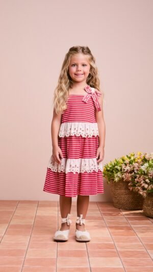 Vestido Animê Vermelho Listrado Com Renda