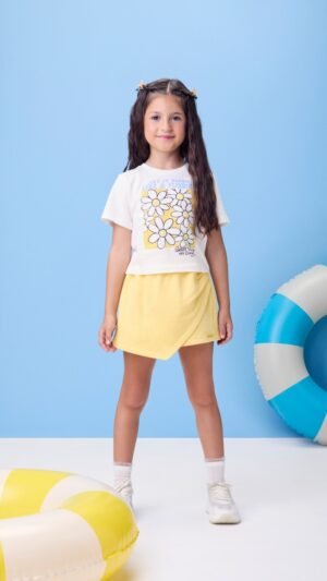 Conjunto Momi Flores Com Short Amarelo