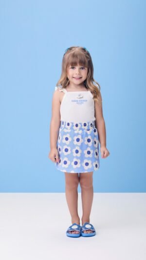 Conjunto Momi Regata Canelada Short Azul Floral