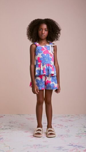 Conjunto Animê Regata Com Short Estampado Floral