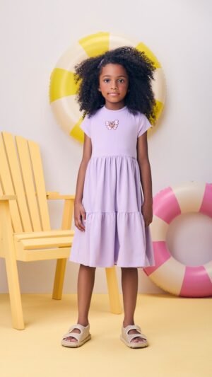 Vestido Momi Lilás Borboleta Com Abertura