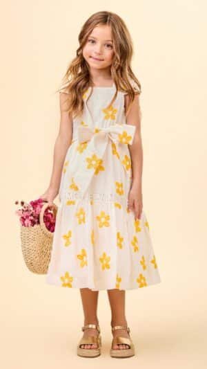 Vestido Animê Off White Fores Amarelas