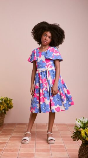 Vestido Animê Floral Com Babados