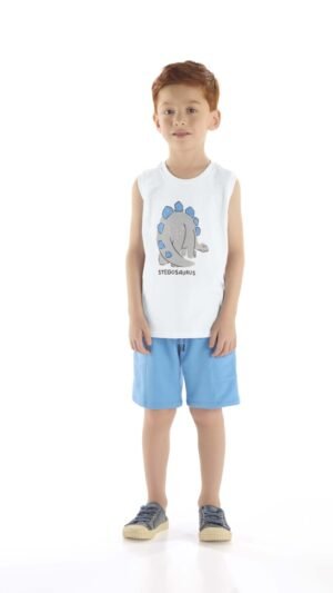 Conjunto Up Baby Menino Regata Dinossauro Com Bermuda Azul