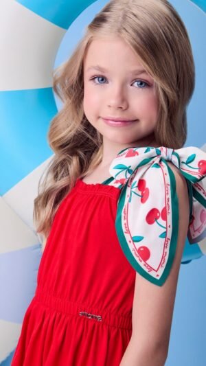 Vestido Momi Vermelho Em Malha Com Laços Estampados