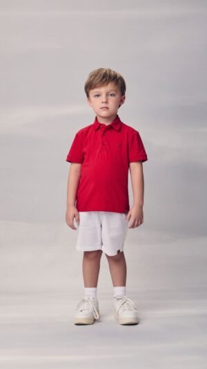 Conjunto Youccie Polo Vermelha Com Bermuda Sarja Branca