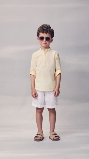 Camisa Youccie Manga Curta Gola Padre Amarelo Bebe