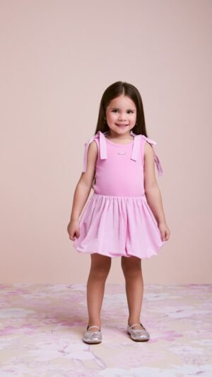 Vestido Animê Balone Rosa Com Alças De Laço